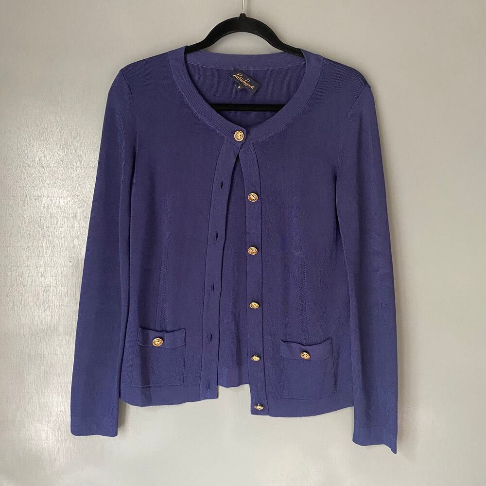 LUISA SPAGNOLI Bon Ton Women's Small Cobalt Blue Poly Knit Cardigan Italian